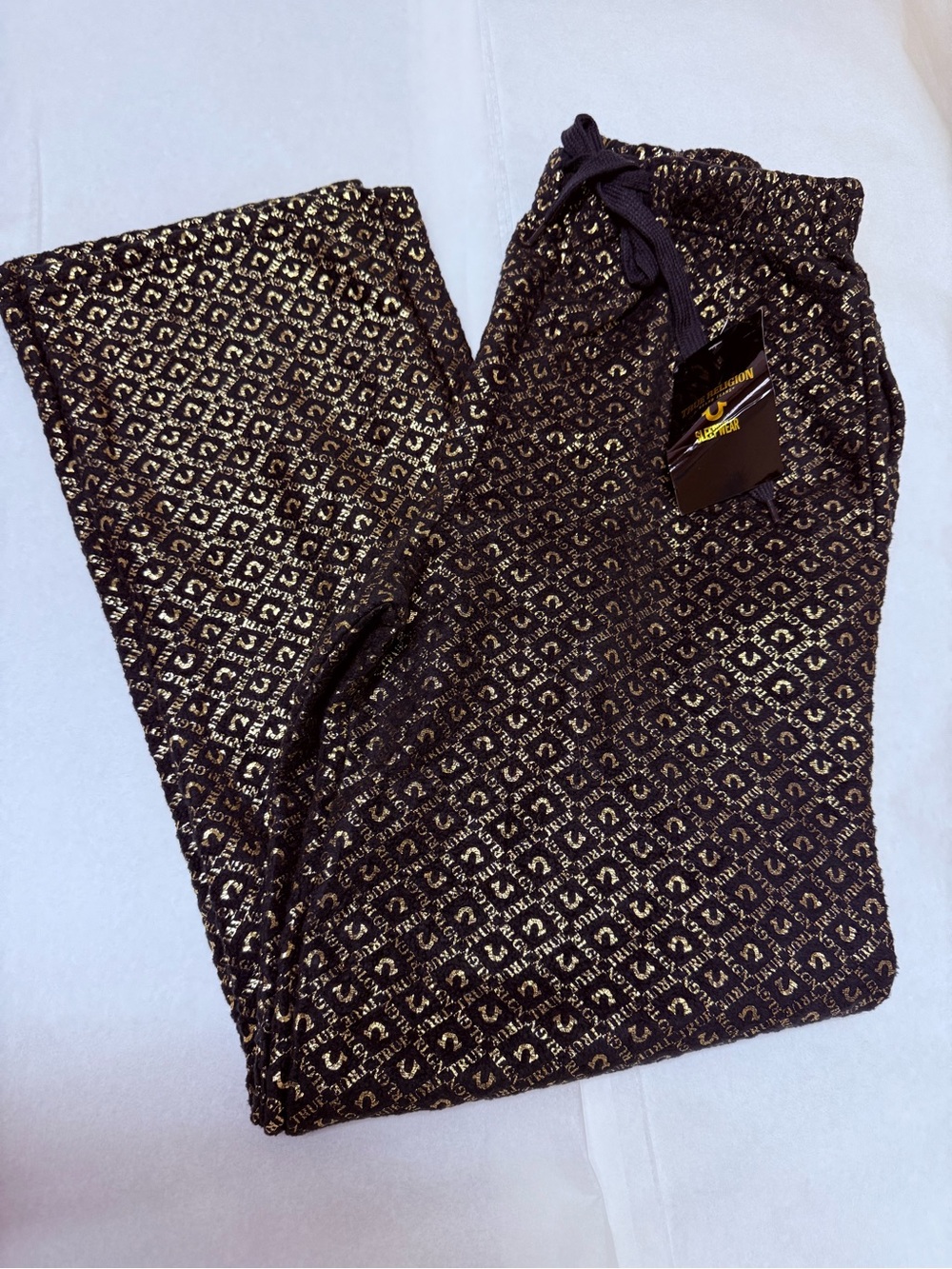 NWT 💥True Religion Black Loungewear Pants with Gold Metallic Print💥